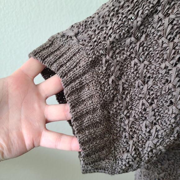 Chico's Long Open Front Cardigan Sweater Sz 3 / Large Taupe Short Sleeves - Picture 4 of 9